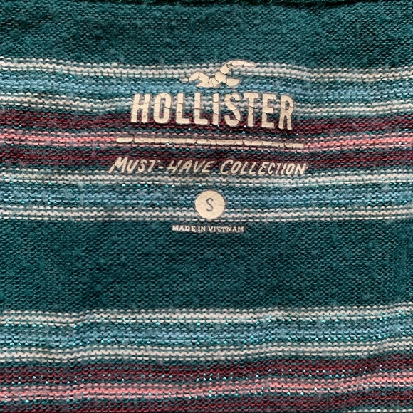 Small Striped Green V-Neck Hollister Long Sleeve - Picture 2 of 5